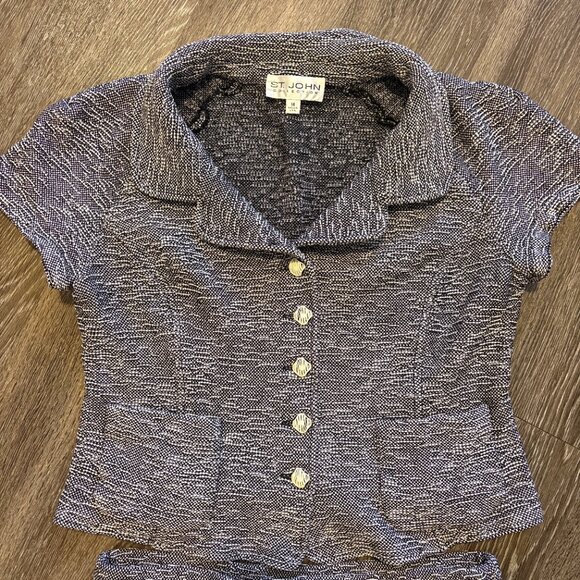 St John Collection Knit Tweed 2 Piece Suit Blazer Skirt Set Black White 14 - Picture 2 of 11